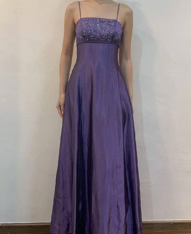 Modern Women's Attire Season Appropriate Women's Collection A Line Purple Long Sleeveless Prom Dress     S6906