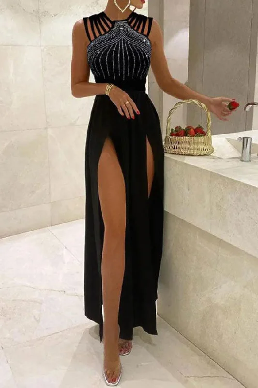 Women's Professional Apparel Unbeatable Prices Rhinestone Party High Slipt Maxi Dress