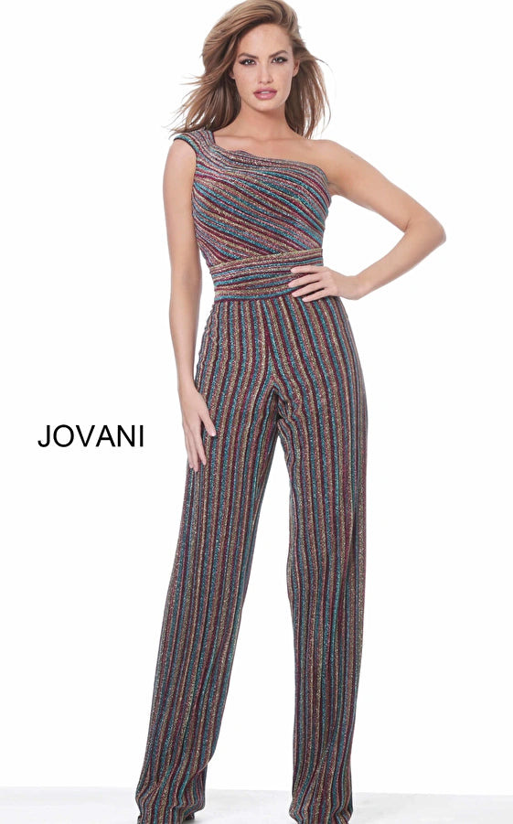 Women's Tailored Outfit Elevate Your Wardrobe Jovani M03528 Long Formal One Shoulder Jumpsuit