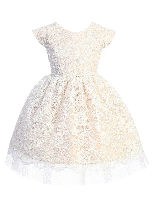 Women's Office Outfit Bold Fashion Little Girls Blush Pearl Trim Floral Lace Crystal Tulle Flower Girl Dress 2-6