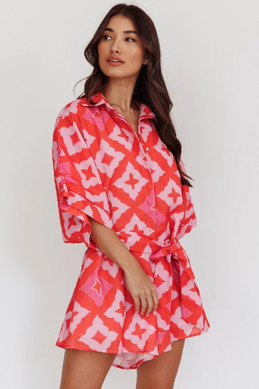 Women's Evening Attire Evening Looks Daytona Beach Button-Up Romper Print Pink