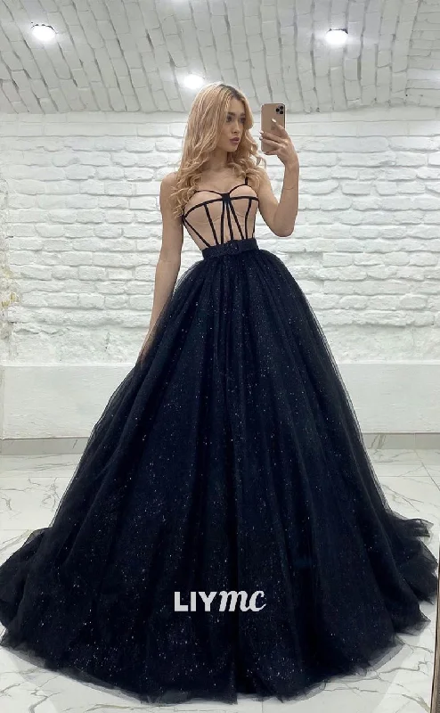 Modern Women's Clothes Chic Wardrobe Essentials LP630 - A Line Sweetheart Satin Tulle Long Prom Party Dress With Sweep Train