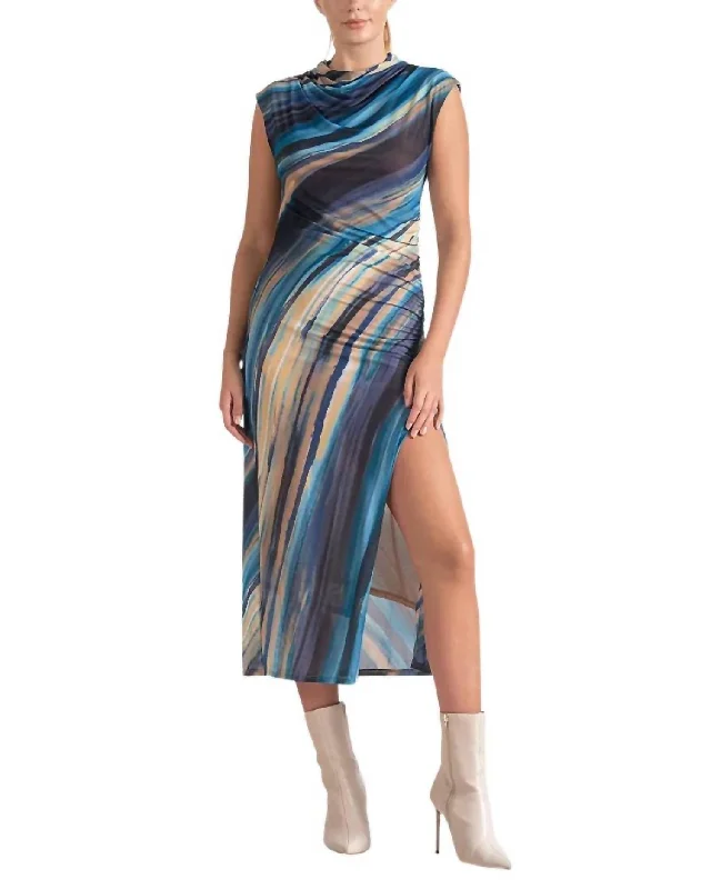 Affordable Women's Apparel Wardrobe Update Mock Neck Knit Midi Dress In Blue Oslo Print