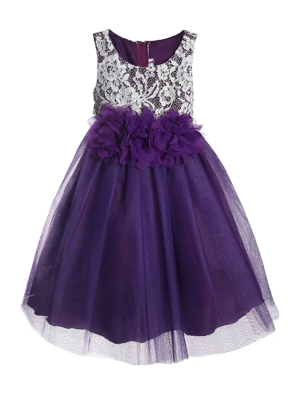 Women's Tops And Clothing Holiday Glam Big Girls Purple Floral Lace Tulle Junior Bridesmaid Dress 8-12