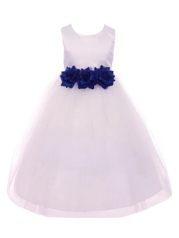 Women's Athletic Outfit Exclusive Sale Little Girls White Navy Floral Satin Flower Girl Dress 2-6