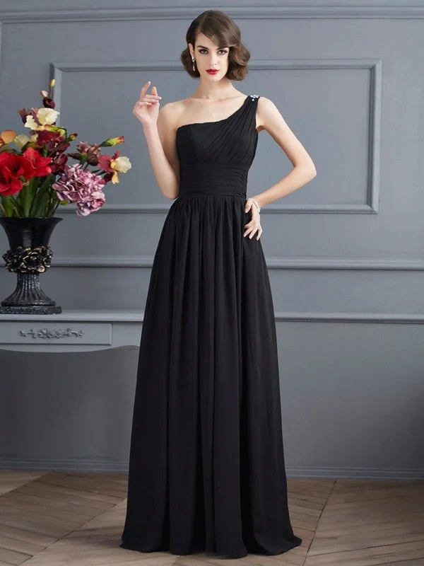 Women's Cozy Clothes Stylish Savings A-Line/Princess One-Shoulder Sleeveless Chiffon Long Mother of the Bride Dresses