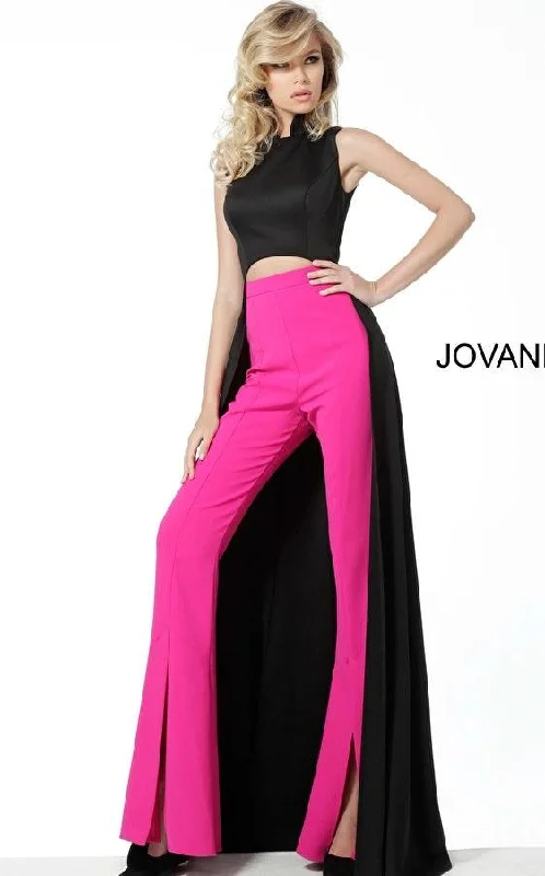 Women's Clothes For The Office Romantic Detailing Jovani 3377 Sleeveless Formal Two Piece Jumpsuit