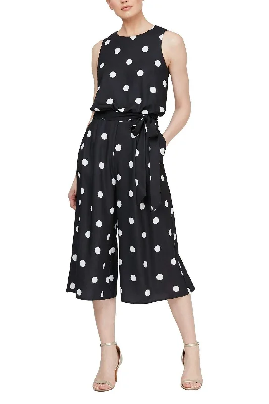 Women's Athletic Outfit Special Occasion Wear SL Fashions 9160183 Polka Dot Blouson Cropped Jumpsuit