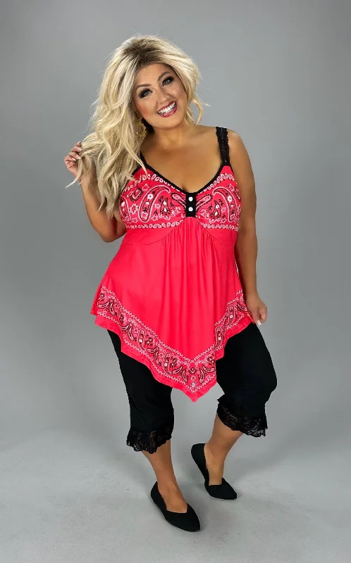 Women's Everyday Garments Everyday Wear SET Red/Black Paisley Print Tank & Capri Set w/Lace