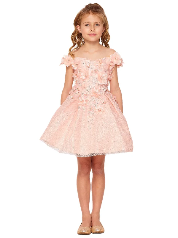 Women's Sporty Clothes Dive Into Trendy Styles Bliss Little Girls Blush 3D Floral Applique Flower Girl Dress 2-6