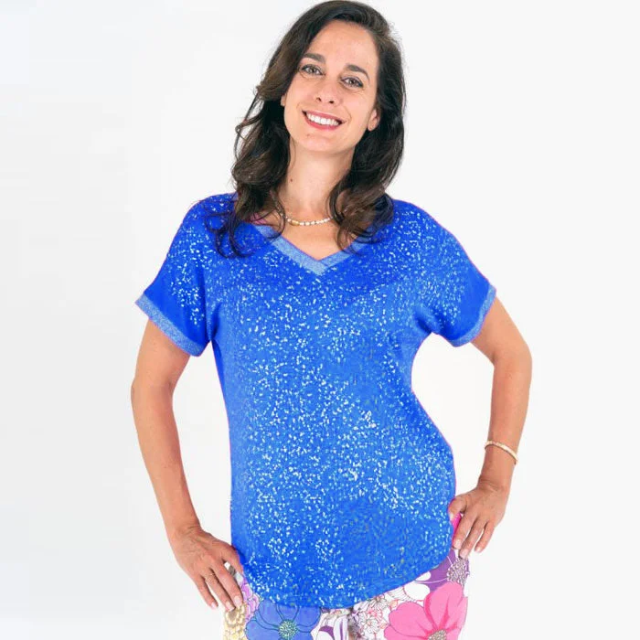 Women's Relaxed Outfit Season Offer Look Mode Shimmer T-Shirt - Royal Blue