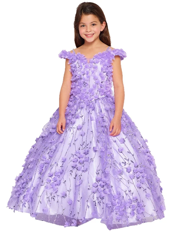 Women's Transitional Clothes Unleash Your Trend Driven Style Bliss Little Girls Lilac Off Shoulder 3D Floral Applique Ball Gown 2-6