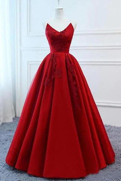 Women's Timeless Attire Feminine Flow A Line Red Strapless Sweetheart Prom Dresses Satin Long Cheap Quinceanera Dresses