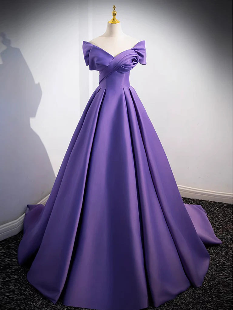 Women's Outerwear Apparel Comfort First Women's Wear Amzcw Simple Off Shoulder Satin Purple Long Prom Dress Purple Long Evening Dress prom dresses shops ﻿