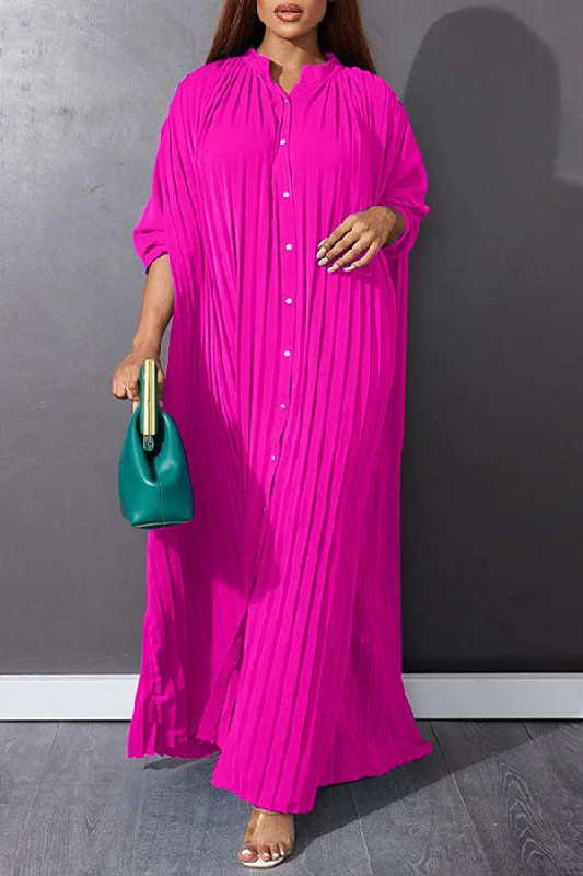 Women's High-Fashion Outfit End Of Season Sale Solid Color Pleated Oversized Single Breasted Maxi Dress