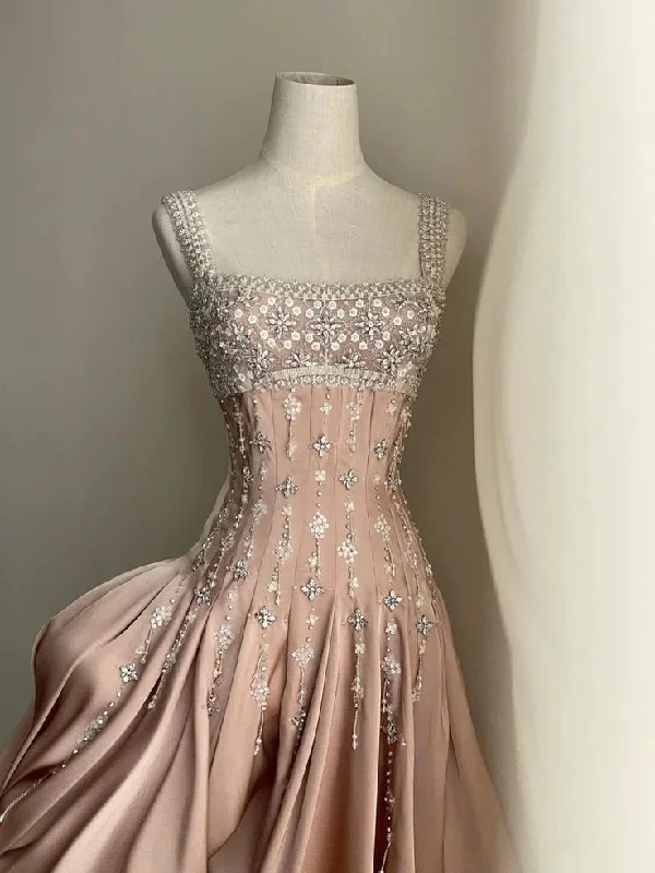 Stylish And Comfortable Clothing For Women Premium Fashion Luxury nude satin hand-beaded diamond homecoming dress      S6348