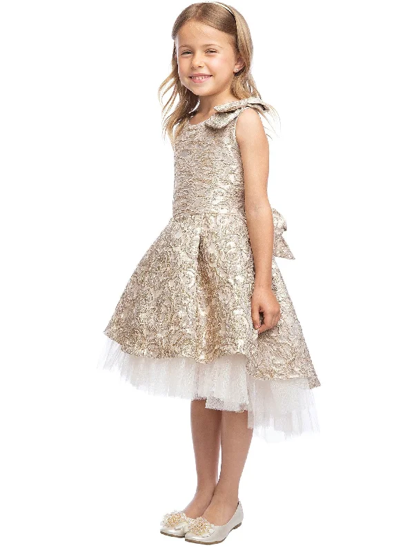 Women's Apparel New Styles Just In Girls Floral Brocade Tulle Underlay Bow Christmas Dress 2T-12