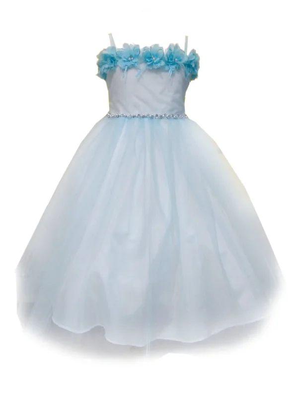 Women's Outdoor Activity Garments Exclusive Discounts Big Girls Bahama Blue Floral Off Shoulder Tulle Junior Bridesmaid Dress 8-16