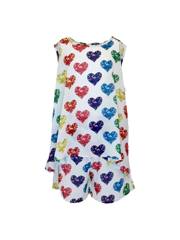 Women's Elegant Outfit Exclusive Sale Girl's Millions Of Hearts Rainbow Tank Set In White Multi