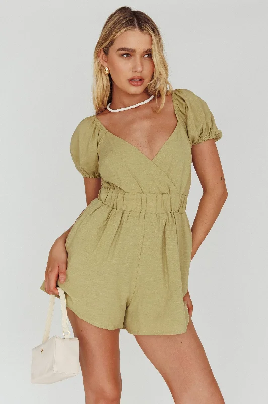 Elegant Women's Evening Garments Limited Edition Alexis Elasticated Waist Romper Avocado