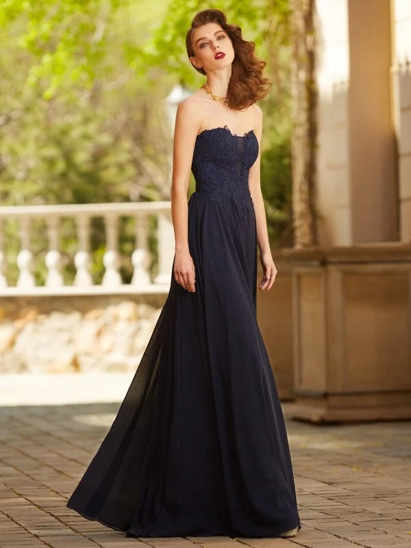 Women's Casual Wear Clothes Evening Elegance A-Line/Princess Sweetheart Sleeveless Floor-Length Applique Chiffon Dresses