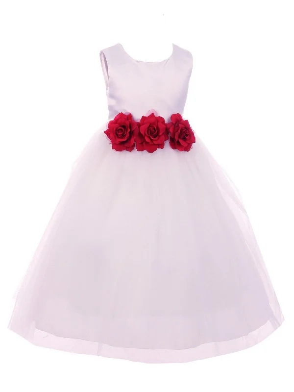 Women's Casual Clothing For Lounging Limited Time Deal Big Girls White Red Floral Satin Junior Bridesmaid Dress 8-14