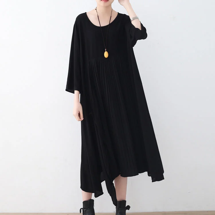 Affordable Luxury Women's Apparel Chic & Cozy Collection baggy black natural chiffon dress plus size asymmetric hem caftans New o neck gown