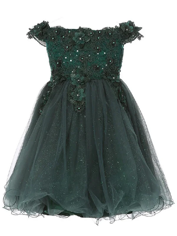 Women's Sports Apparel Clearance Sale, All Cheap Big Girls Hunter Green Floral Sequin Off Shoulder Junior Bridesmaid Dress 8-12