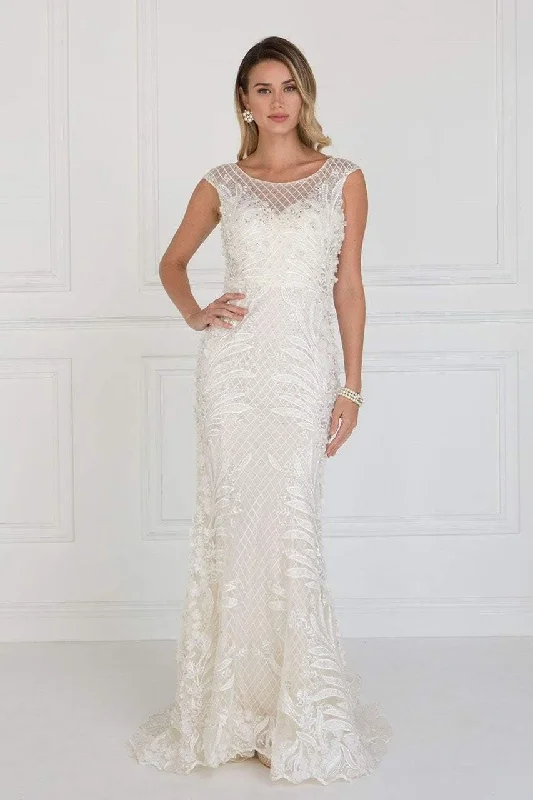 Women's Evening Outfit Style Your Wardrobe Elizabeth K Bridal - GL1534 Cap Sleeve Foliage Ornate Lattice Mermaid Gown