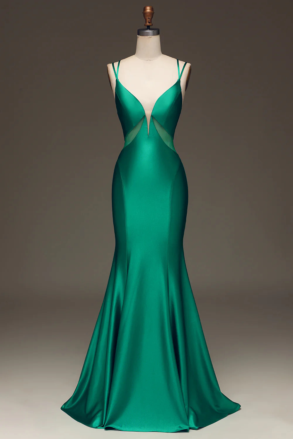 Formal Outfit For Women Everyday Wear Amzcw Green Deep V-neck Satin Mermaid Prom Dress with Lace-up Back