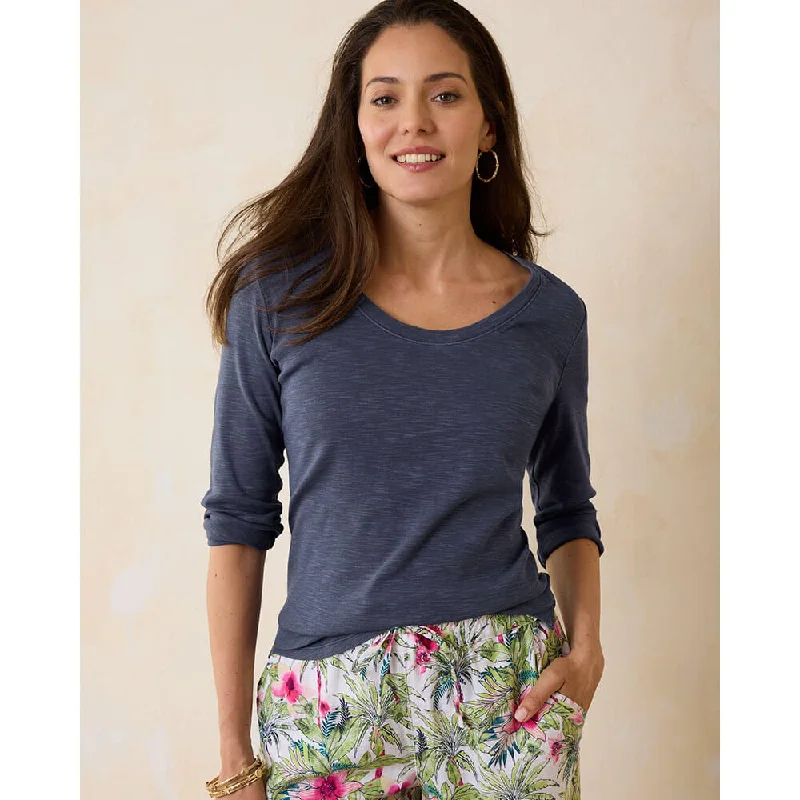 Women's Clothes And Apparel Limited - Time Bundle Tommy Bahama Women's Ashby Isles Rib 3/4 Sleeve Scoop T-Shirt - Island Navy*