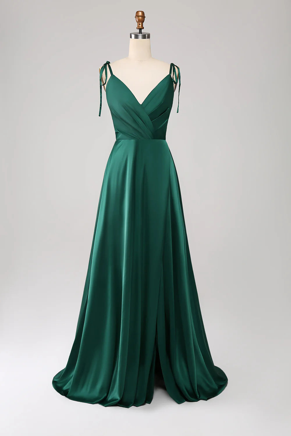 Affordable Women's Clothing Quality Driven Apparel Amzcw A-Line Spaghetti Straps Pleated Satin Long Dark Green Maxi Dress With Slit prom dresses shops