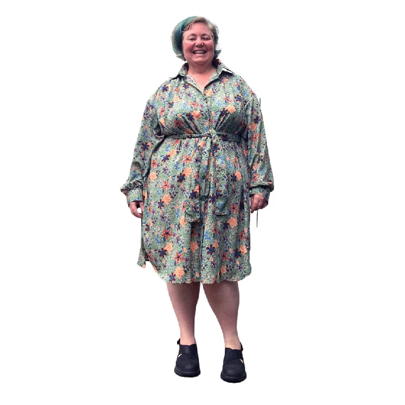 Women's Vacation Outfit Fashion-Forward Outfits Plus Size Paula Shirt Dress in Green Floral