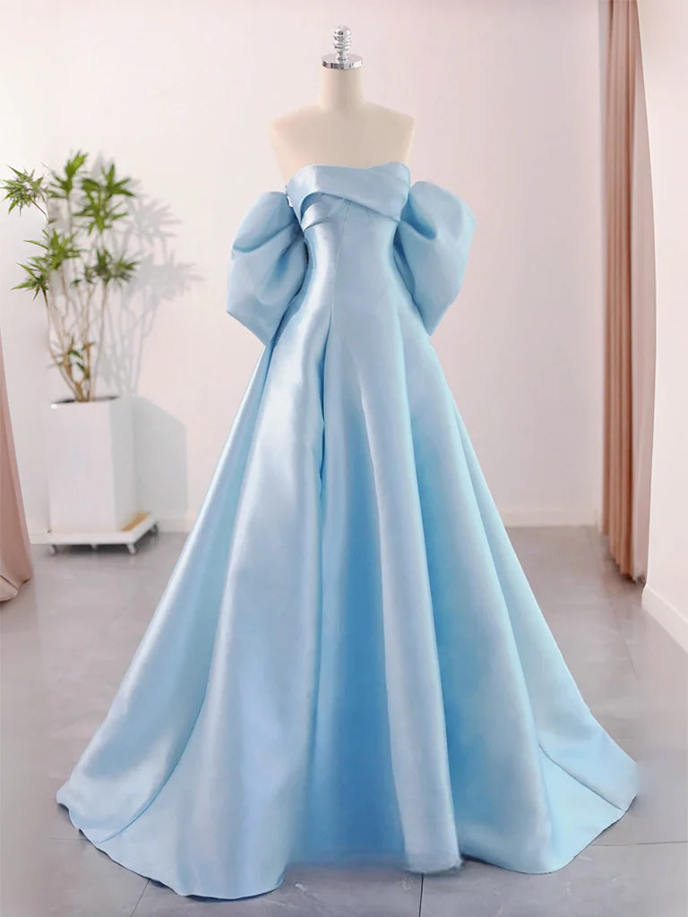 Women's Plus-Size Apparel Trend Setting Wardrobe Amzcw A-Line Sweetheart Neck Satin Blue Long Prom Dress Blue Long Formal Dress prom dresses shops