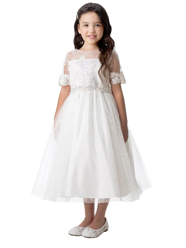 Women's Clothing Apparel Limited Time Offer Girls Multi Color Sequin Floral Lace Crystal Tulle Tea Length Flower Girl Dress 2-16