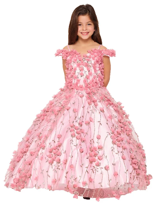 Women's Clothing Sets Trendy Street Style Attire Bliss Big Girls Dusty Rose Off Shoulder 3D Floral Applique Ball Gown 8-16