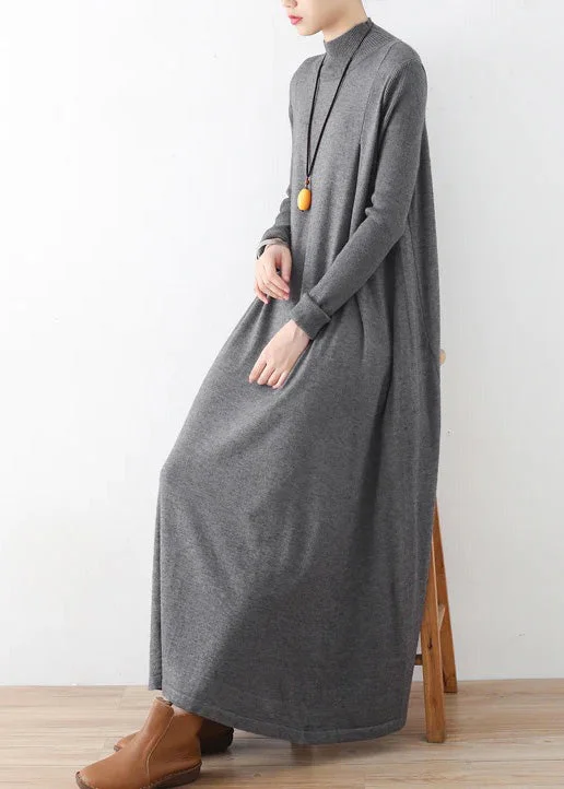 Women's Chic Apparel Unleash Your Style 2024 winter gray knit maxi dresses elegant warm woolen dresses caftans gown