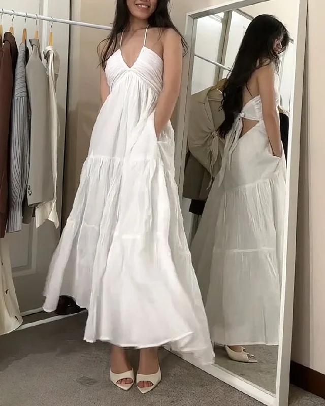 Women's Clothing For Holiday Travel Effortless Style Sexy White Sleeveless Long Prom Dress,White Evening Dress      S6439