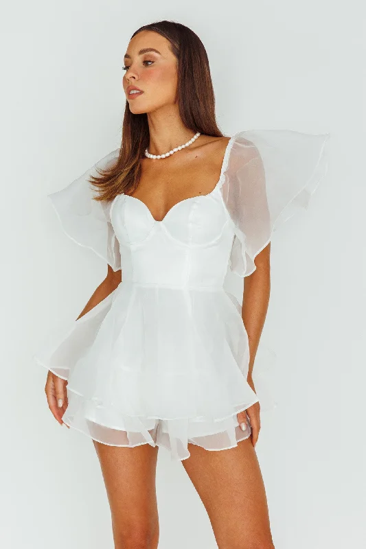 Women's High-Fashion Garments Exclusive Discounts Aphrodite Angel Sleeve Layered Romper White