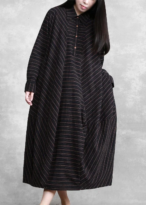 Chic Clothes For Women Versatile Wardrobe Essentials Natural Black Striped Linen Dresses Spring Gown