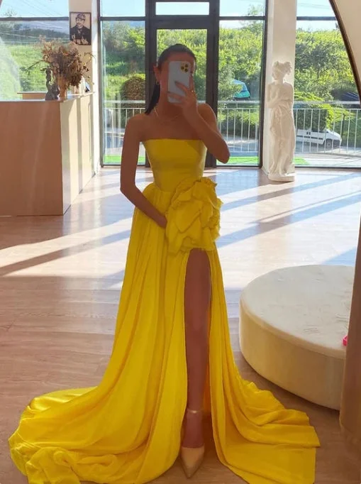 Women's Casual Garments Casual Yet Stylish Separates A-Line Strapless High Split Pleated Sleeveless Long Prom Party Dress