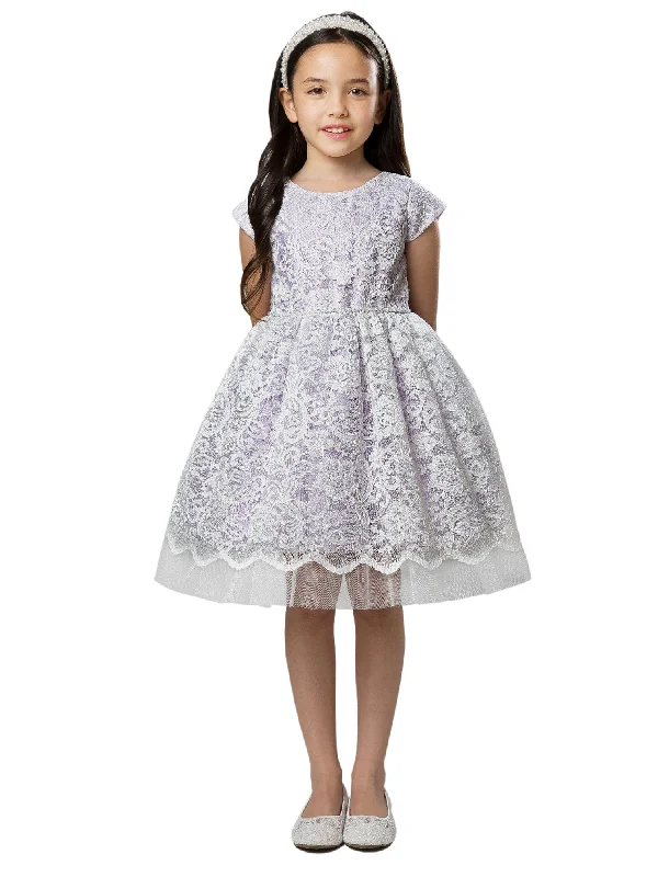 Women's Vacation Attire Chic Sophistication Little Girls Lavender Pearl Trim Floral Lace Crystal Tulle Flower Girl Dress 2-6