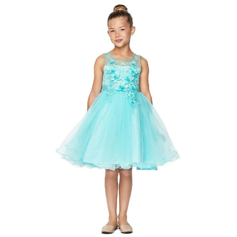 Women's Resort Garments Flash Sales Big Girls Aqua 3D Floral Sequin Wired Tulle Skirt Junior Bridesmaid Dress 8-12