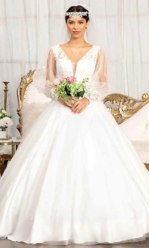 Chic Women's Attire Timeless Elegance Redefined Elizabeth K GL1981 - Long Sleeve V-neck Wedding Gown