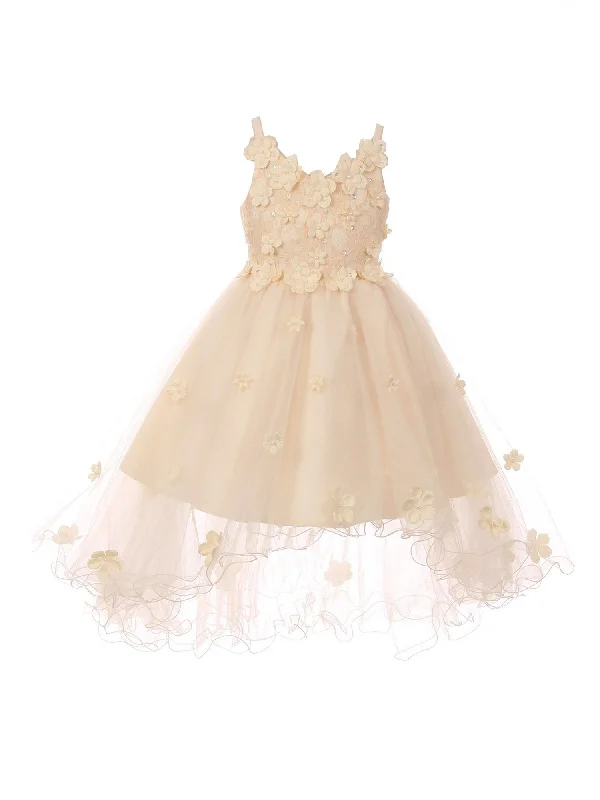 Women's Casual Apparel Hot Brand Discounts Little Girls Champagne 3D Floral Appliques Satin Tulle Flower Girl Dress 2-6