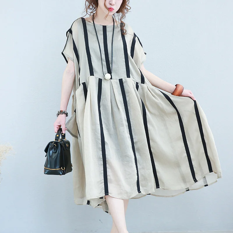 Women's Holiday Clothing Hot Styles baggy striped Chiffon caftans oversized asymmetric hem Chiffon gown vintage o neck kaftans