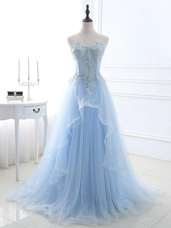 Women's Outerwear Clothing Effortless Grace A-Line/Princess Tulle Applique Sweetheart Sleeveless Sweep/Brush Train Dresses