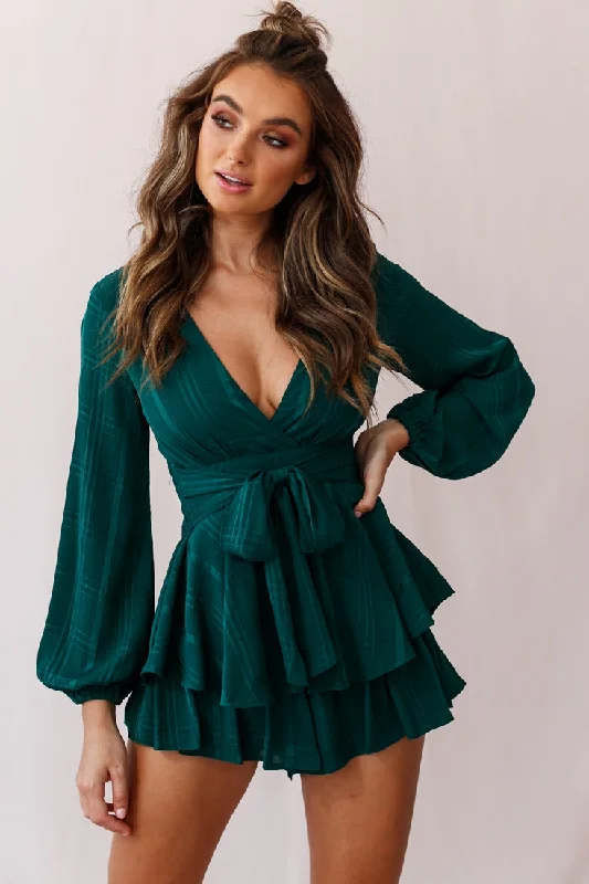 Women's Travel Apparel Special Offer For You Maddox Fit & Flare Long Sleeve Romper Forest Green