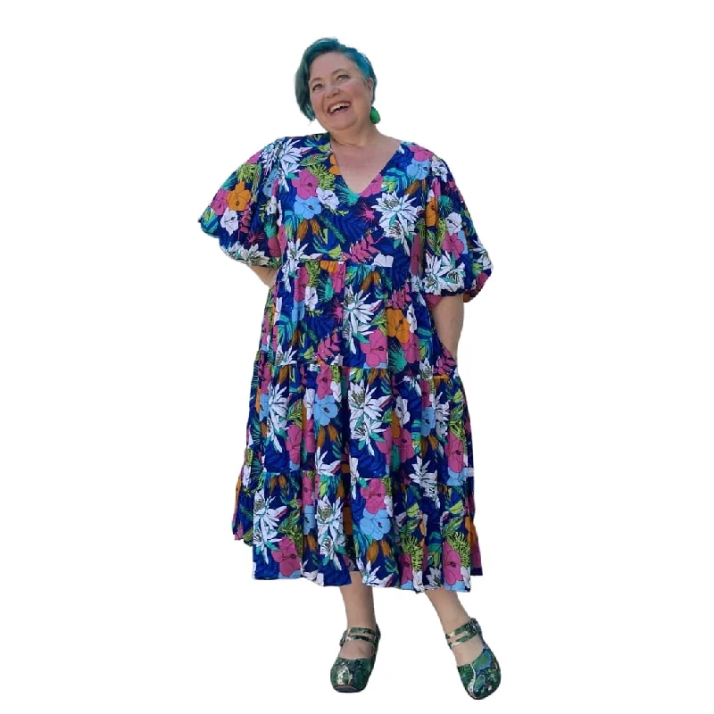 Comfortable Lounge Clothing Elegant Attire For The Modern Lady Plus Size Pollyanna Midi Dress in Cool Blue Floral