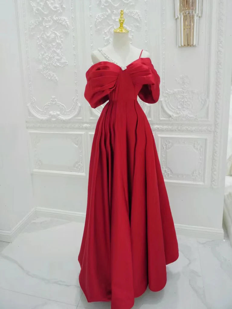 Women's Athletic Apparel Style Versatile Women's Collection Amzcw A-Line Off Shoulder Satin Red Long Prom Dress Red Long Formal Dress prom dresses shops